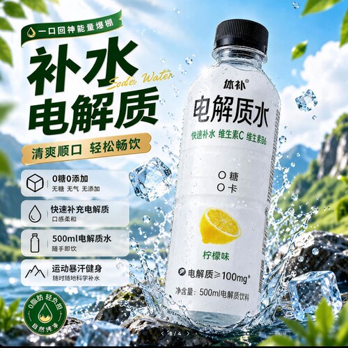 电解质盐汽水柠檬海盐味运动饮料24整箱0糖0卡无糖能量补水维生素