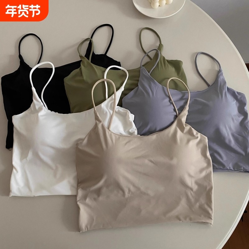 白色抹胸小吊带背心女夏外穿带胸垫一体美背内衣打底内搭泰式上衣