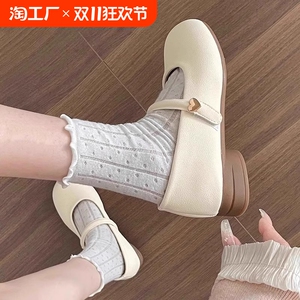 浅口圆头低跟玛丽珍小皮鞋女2024夏季新款百搭法式配裙子单鞋平底