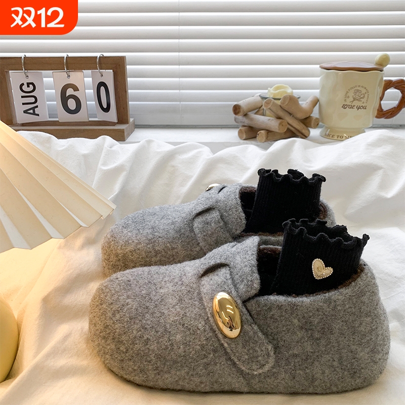 内增高厚底毛呢勃肯鞋女2025秋冬新款加绒保暖棉鞋雪地靴毛绒鞋子