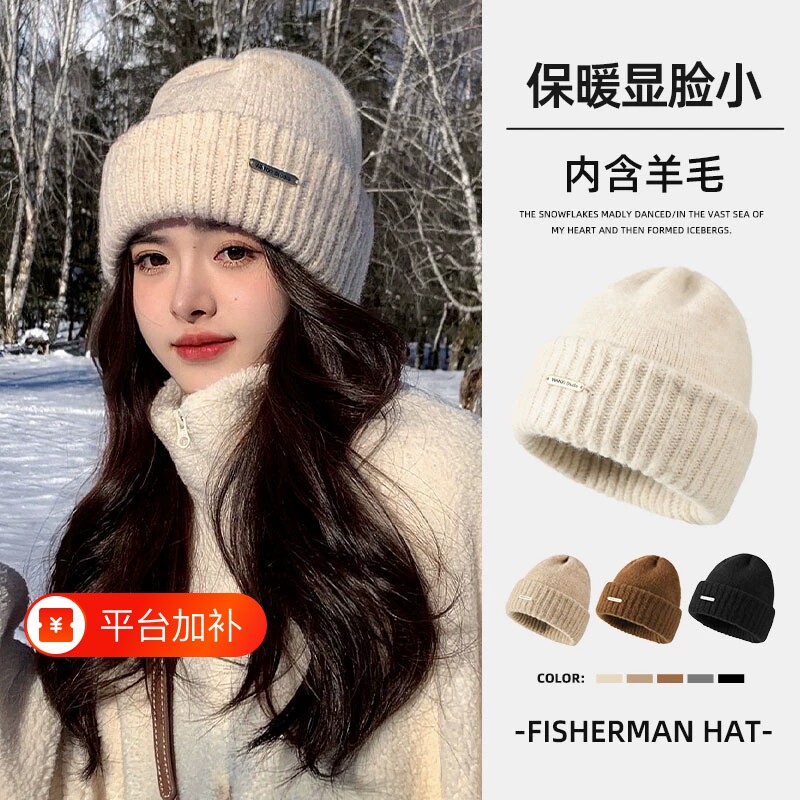毛线帽子女秋冬季羊毛加厚保暖针织冷帽男2026新款加绒防风显脸小