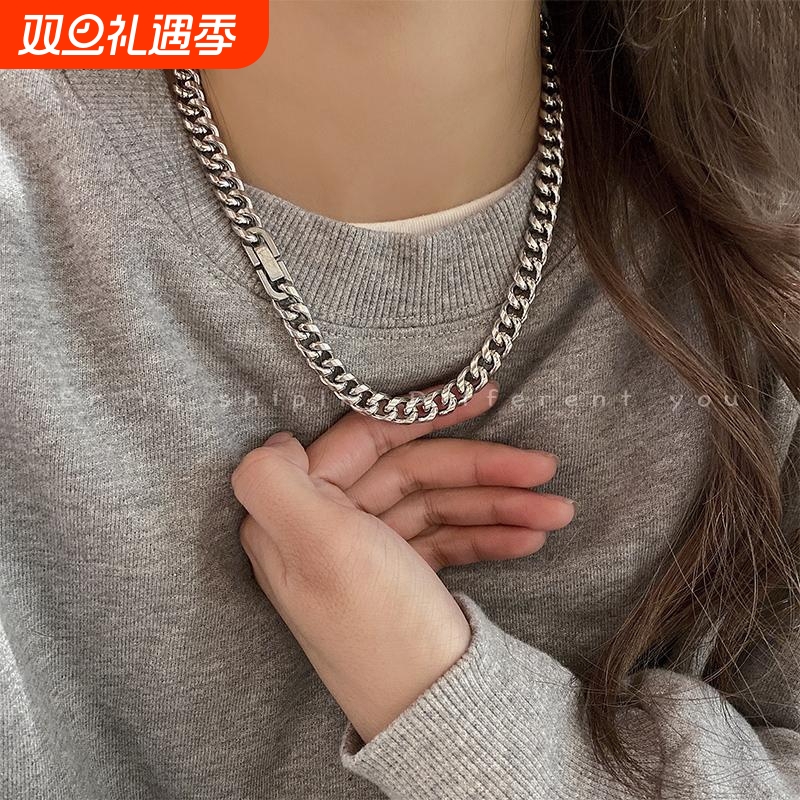 基础百搭卫衣古巴项链嘻哈男女潮酷钛钢链情侣简约毛衣链锁骨链子