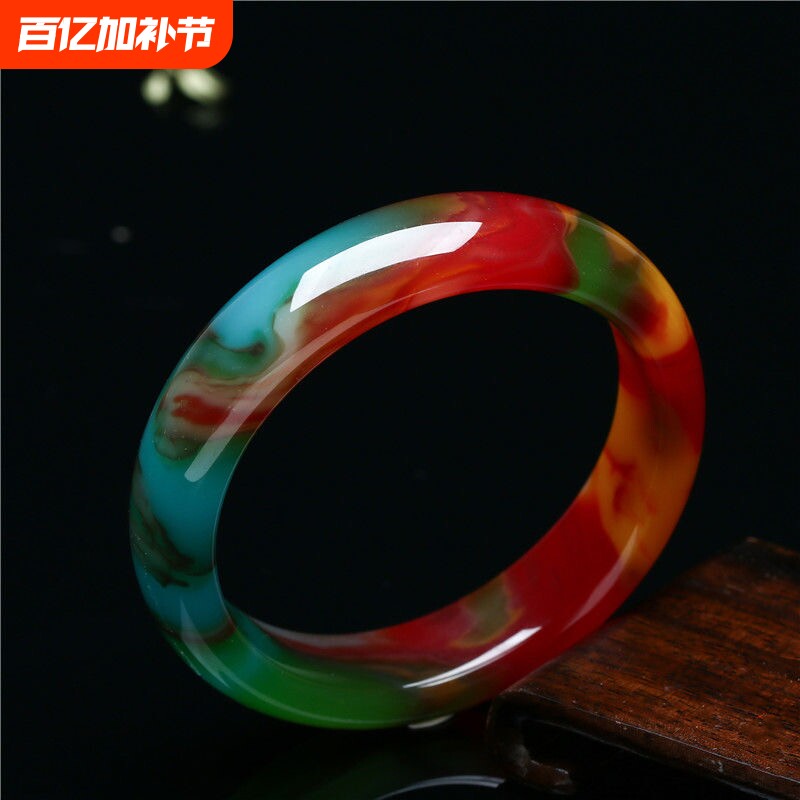 高级感中国风正品琉璃仿新疆鸡血玉和田玉石手镯金丝玉玉镯子