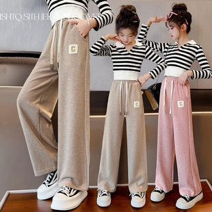 女童灯芯绒裤子阔腿裤2025新款冬超好看窄版直筒裤加薄绒外穿洋气