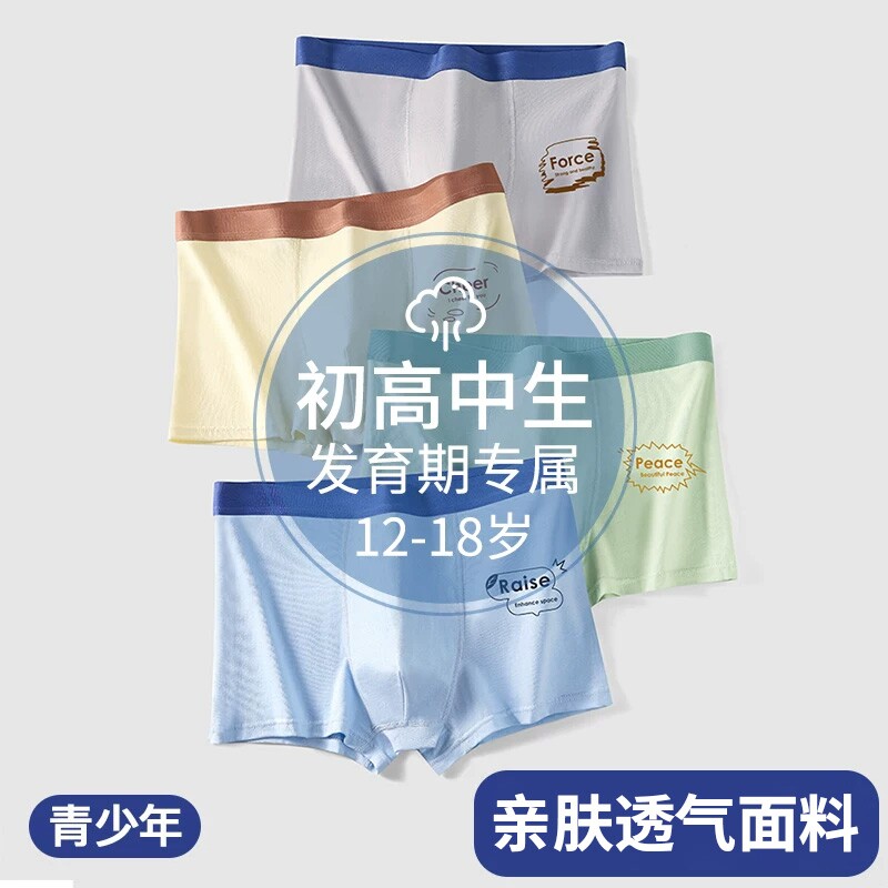 雅鹿青春期男孩内裤男生纯棉四角短裤衩发育期高中初中学生平角裤