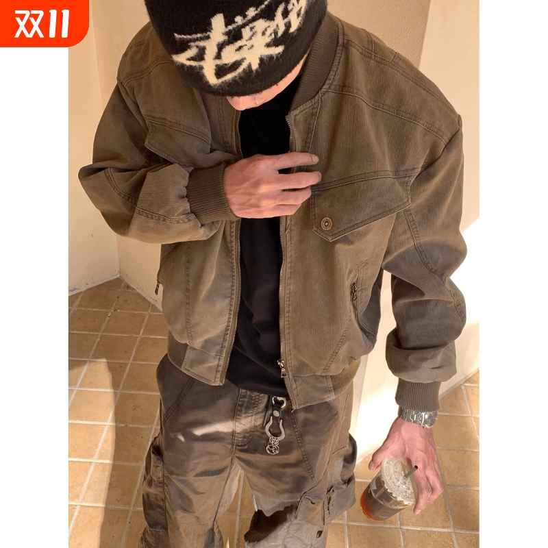 美式cleanfit哈灵顿工装夹克男秋冬设计感外套复古做旧运动棒球服