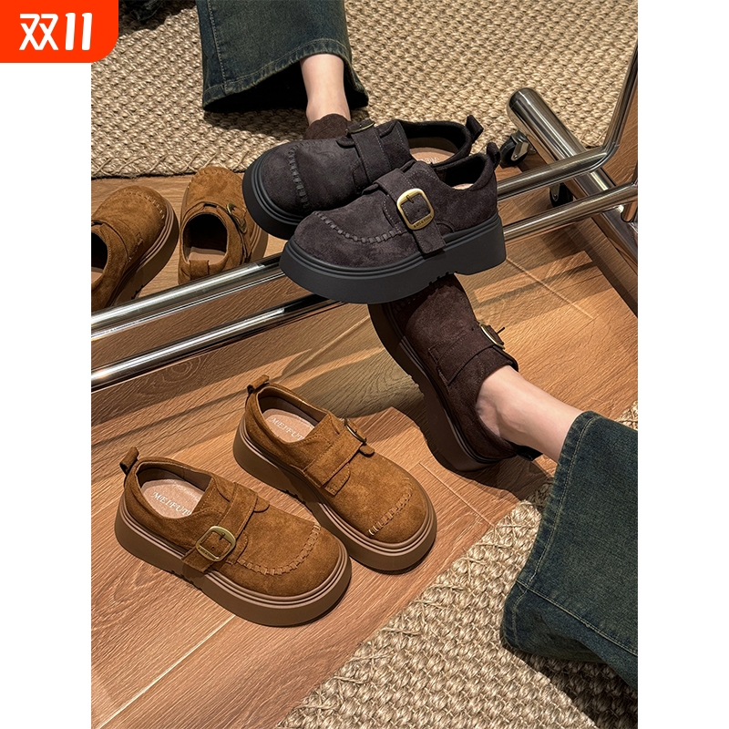 大薇家勃肯鞋女款2025新款秋季时尚复古百搭厚底增高小个子乐福鞋