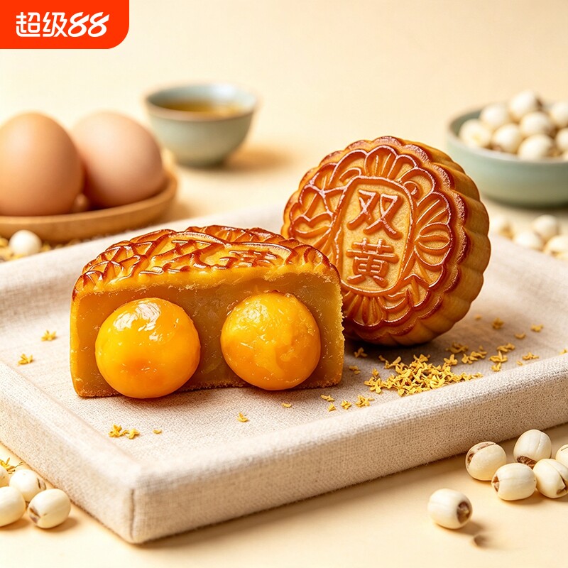 125g双蛋黄中秋月饼白莲蓉味月饼广式咸蛋黄糕点散装节送礼礼盒装