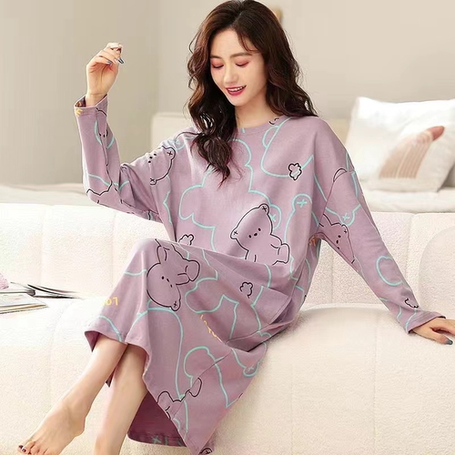 春秋冬季学生甜美睡裙女长款过膝长袖睡衣连衣裙日系家居服印花