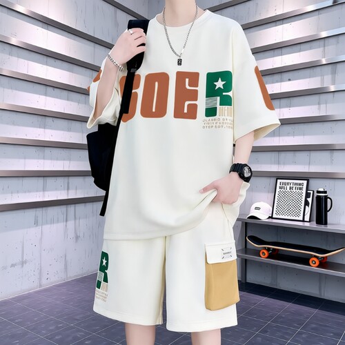 青少年夏季套装男孩衣服初高中学生短袖t恤潮流帅气大童运动套装