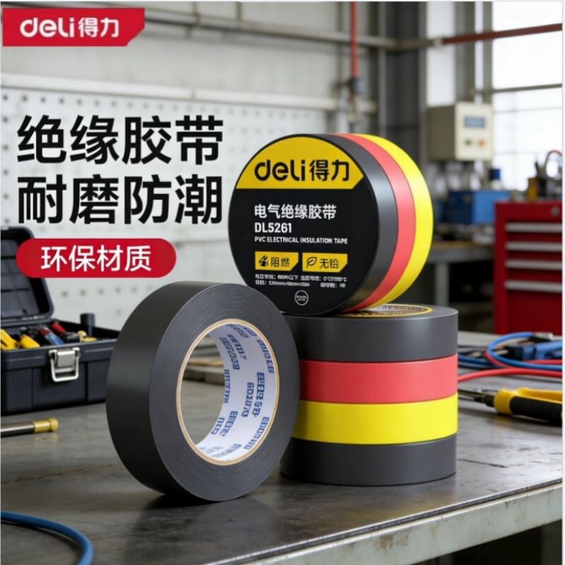 得力电工胶布绝缘胶带pvc电气阻燃耐高温防水黑色红10米电胶布