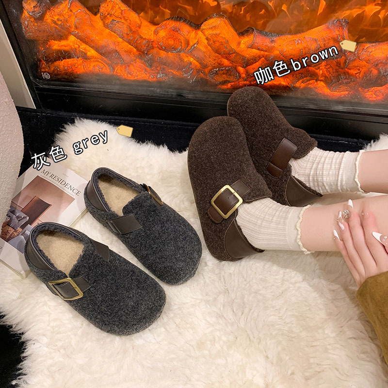 内增高勃肯鞋女秋冬加绒加棉厚底豆豆鞋2025年新款一脚蹬懒人棉鞋