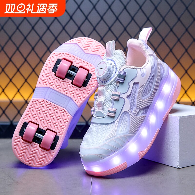暴走鞋女童轮滑鞋四轮女孩发光隐形自动可拆装带轮子鞋儿童溜冰鞋