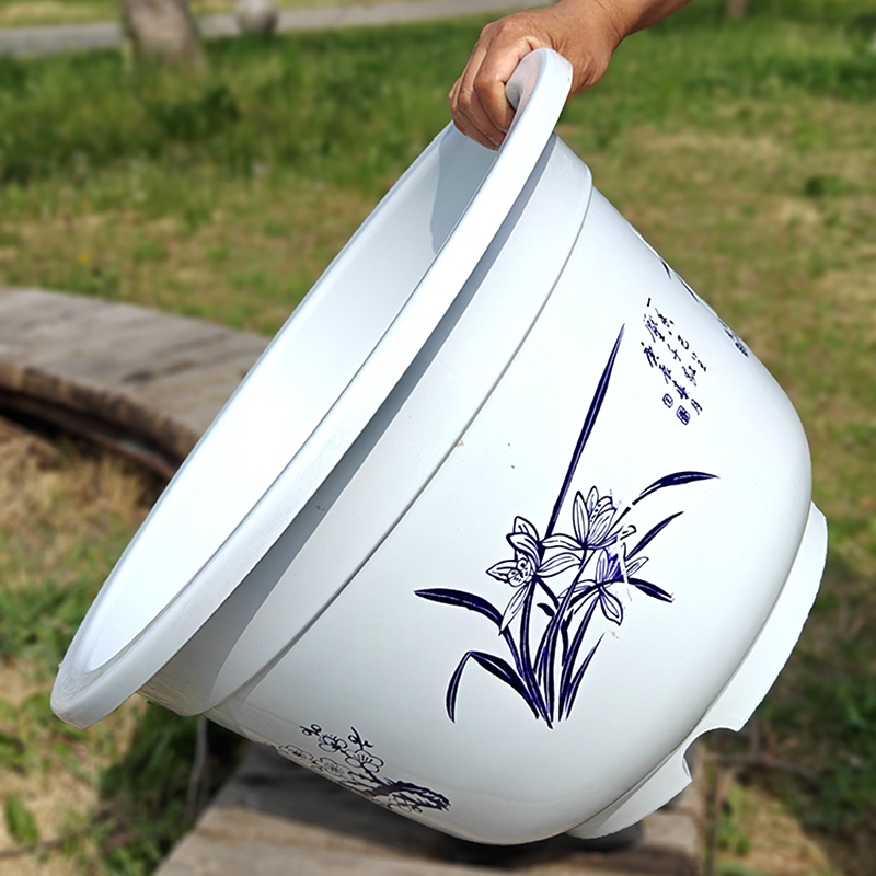 超大花盆圆形加厚耐用仿陶瓷无孔果树睡莲塑料盆带托盘养花底部