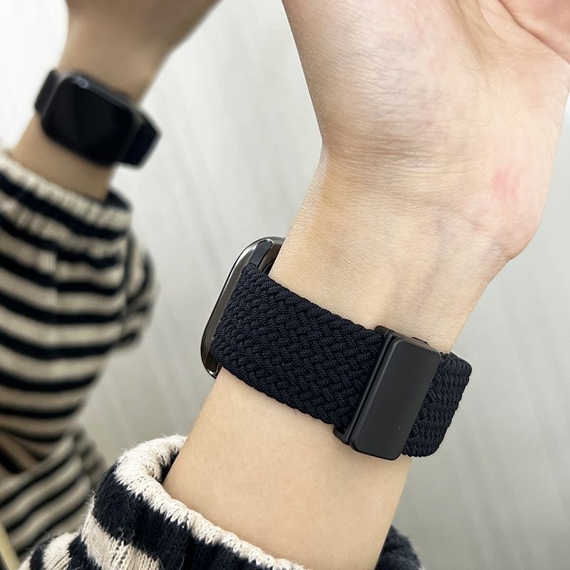 适用iwatchs9表带s10/11新款苹果手表s8尼龙编织磁吸applewatch7/se/6运动透气45/41mm高级男女生黑色回环