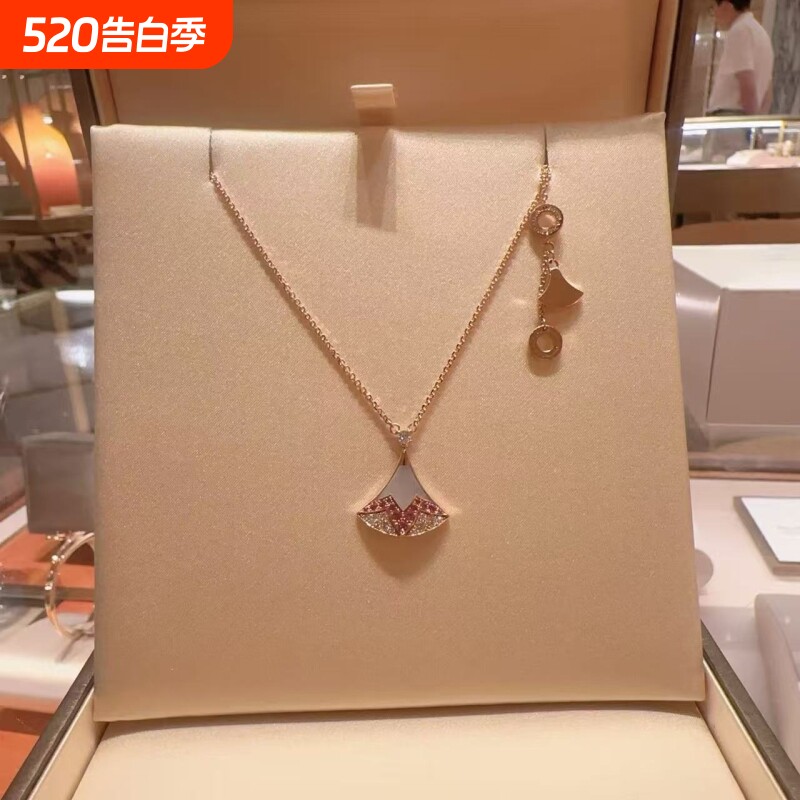 全新品质粉蓝宝粉钻裙子扇子海蓝宝红S925项链七夕送玫瑰金新款