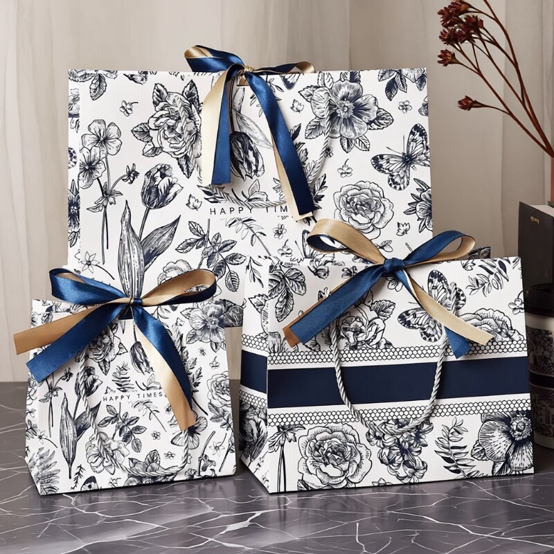 新年礼品袋手提袋伴手礼糖果袋复古精致高级送礼袋红色年货丝带