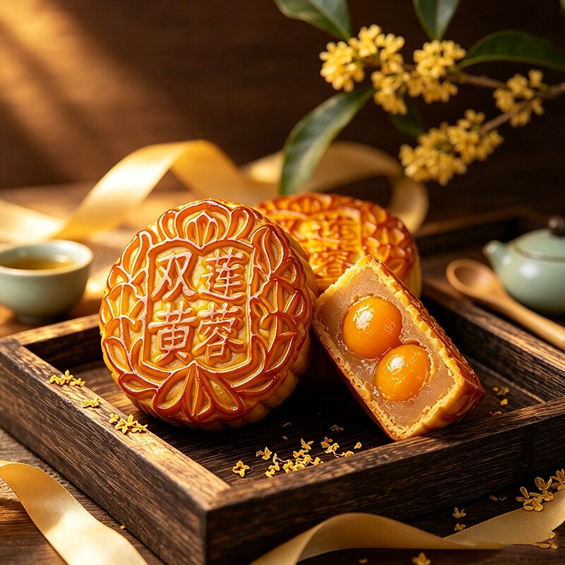 125g双蛋黄白莲蓉味月饼广式咸蛋黄糕点月胼散装中秋节礼盒装传统