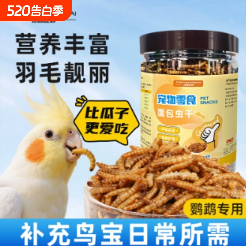 鹦鹉适用面包虫干黄粉虫干高蛋白八哥互动零食无盐活体饲料替代品