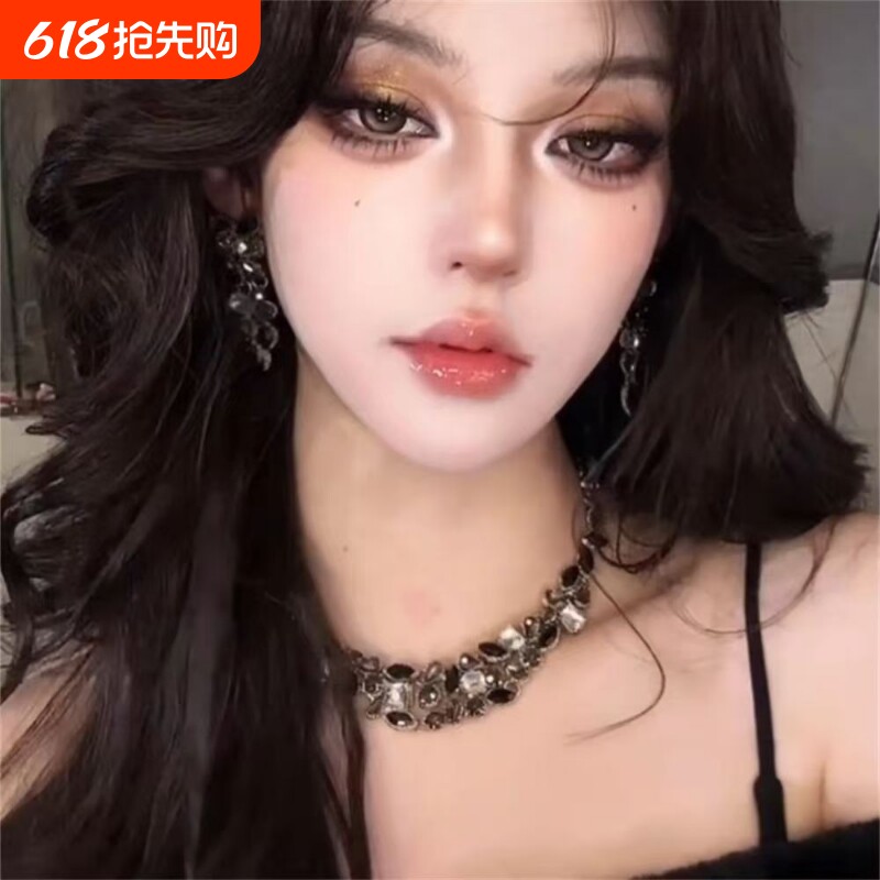 zoozmomo欧美夸张黑色锆石项链女2025新款轻奢小众高级感