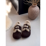 羊皮~2025秋冬新款真皮加绒保暖毛毛厚底内增高勃肯鞋女平底全包