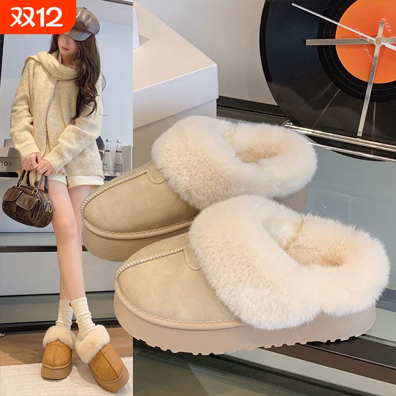 厚底雪地靴女2025冬季皮毛一体加绒保暖毛毛鞋包头半拖鞋防水毛绒