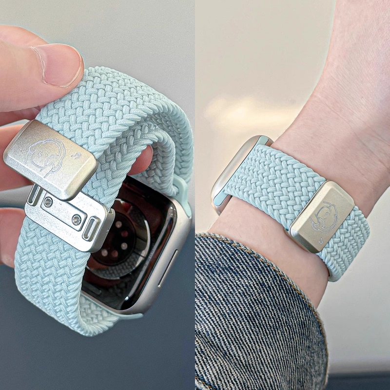 适用苹果S10手表S9表带iwatch10尼龙小狗applewatch8代编织7磁吸S7弹力SE腕带S6高级542mm运动智能蓝色红色