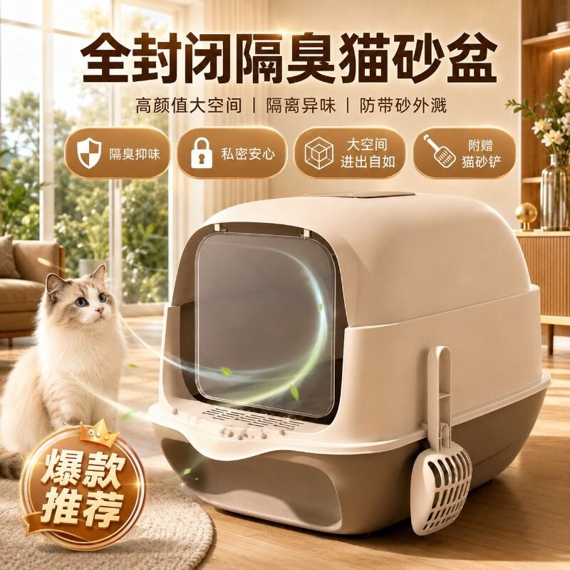 猫砂盆全封闭式超大号抽屉式猫厕所防带砂笼子幼猫屎盆防外溅加高