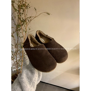 牛皮版~加绒保暖勃肯鞋全包懒人一脚蹬毛毛鞋棉鞋包跟皮毛一体