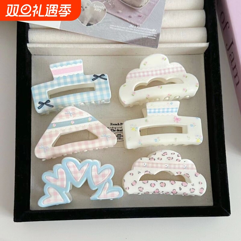 抓夹蝴蝶结半扎发小碎花鲨鱼夹豹纹爱心日韩甜美后脑勺盘发夹发抓