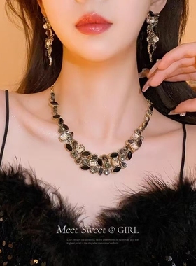 夸张欧美轻奢项链礼服2025新款黑色小众高级感复古锁骨链女款配饰