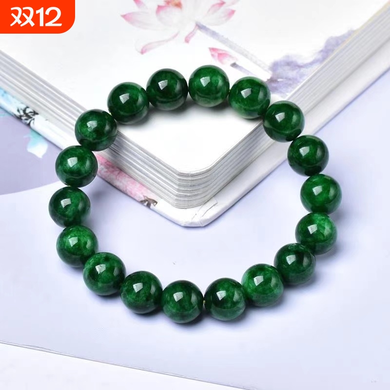 仿深绿翡翠干青玉髓手链迷你小珠子单圈缅甸石英岩复古名族风手串