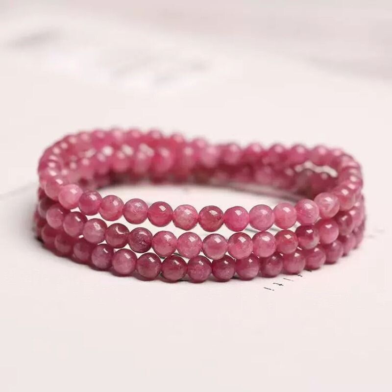 天然红碧玺手链三圈粉色碧玺桃花饰品多圈手串多层女礼物