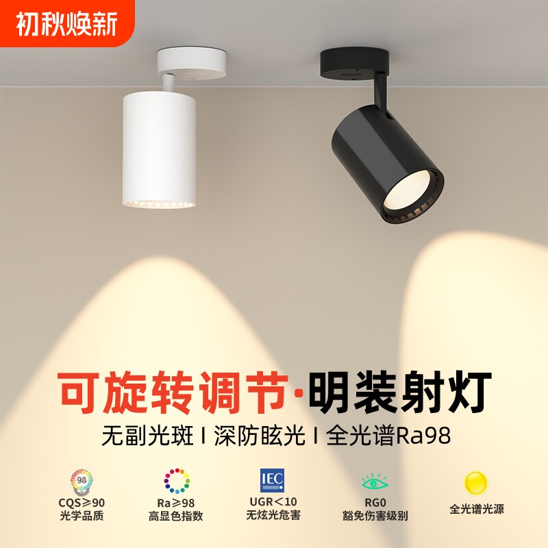 吸顶式明装射灯免开孔聚光灯背景墙家用cob洗墙灯商铺展厅天花灯