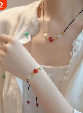 相思豆红玛瑙项链转运珠手工手链情侣编织幸运红豆手绳锁骨链套装