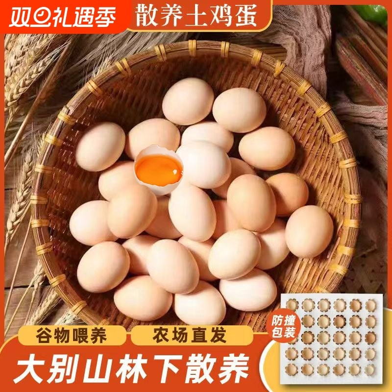 正宗土鸡蛋大别山散养新鲜笨鸡蛋柴鸡蛋虫草鸡蛋无腥无抗谷物鲜蛋