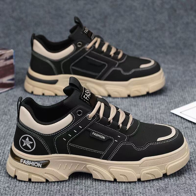 黑色男鞋2026新款春季休闲厚底低帮马丁男士防滑耐磨工装运动潮鞋