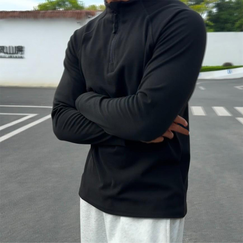 德绒打底衫男运动休闲上衣跑步长袖t恤立领半拉链上衣男秋冬季款