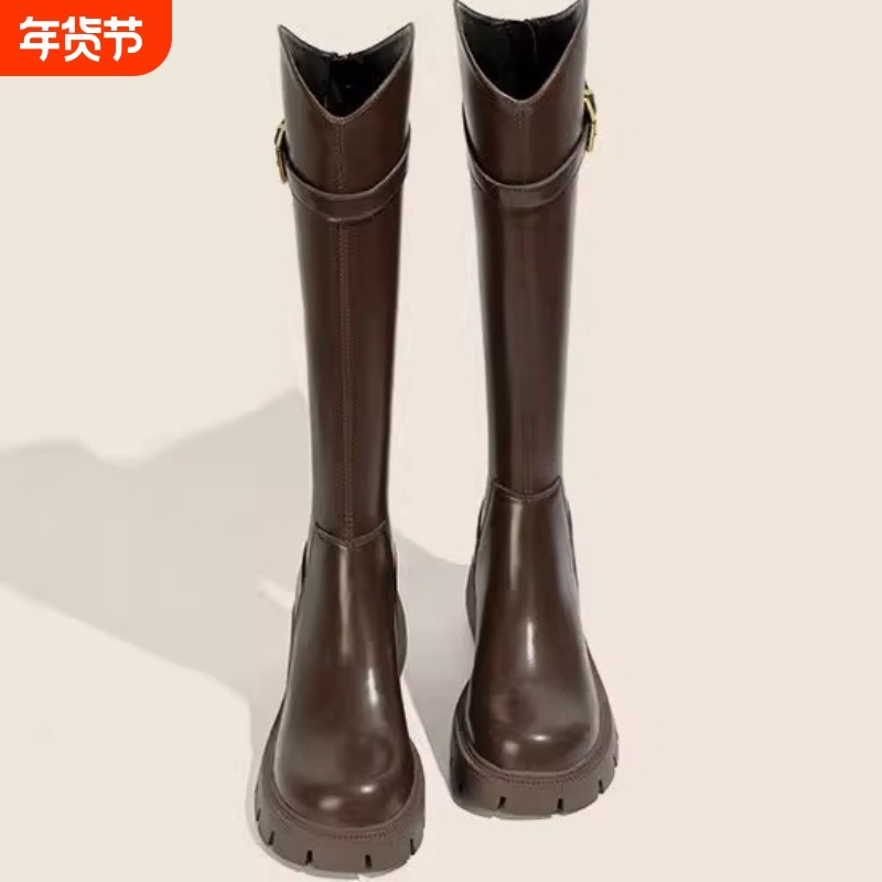 长筒靴女2025新款秋冬加绒v口厚底高筒靴马丁靴骑士靴粗跟长靴子,女鞋,时装靴,淘宝优惠券,粉丝福利购,淘宝优惠卷