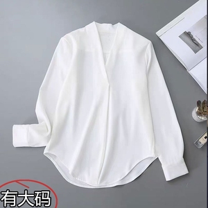 设计感小众V领白衬衫女2025新款醋酸职业大码OL气质春装雪纺上衣