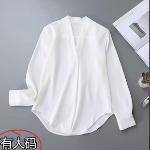 设计感小众V领白衬衫女2025新款醋酸职业大码OL气质春装雪纺上衣