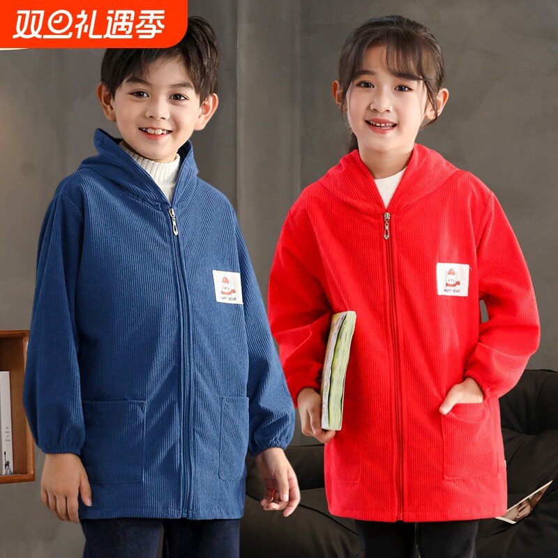 儿童罩衣大童加长加大码防水防脏幼儿园护衣男女外穿套羽绒服秋冬