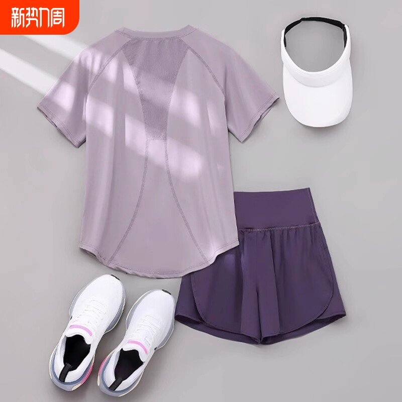 瑜伽服运动套装女跑步短袖2026新款透气夏季薄款晨跑服显瘦健身衣