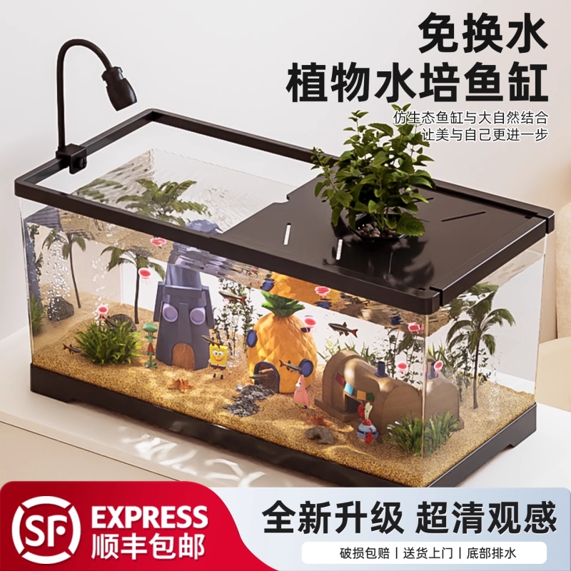 鱼缸小型客厅2025新款家用造景全套生态水缸带盖透明桌面养金鱼缸