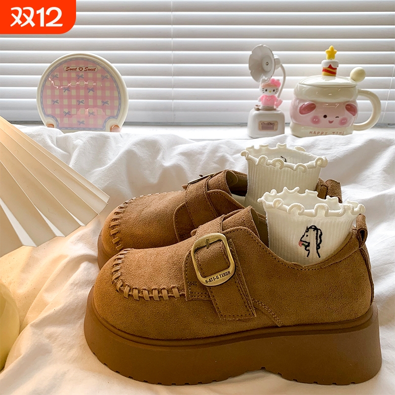 厚底勃肯鞋女2025新款秋季配裙子松糕英伦小皮鞋小个子增高乐福鞋