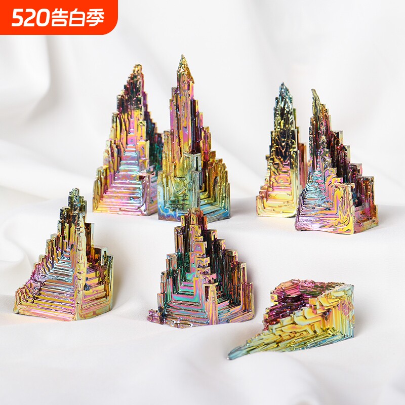 天然铋矿原矿石铋晶体矿物化学元素七彩矿石装饰金属矿标奇石摆件