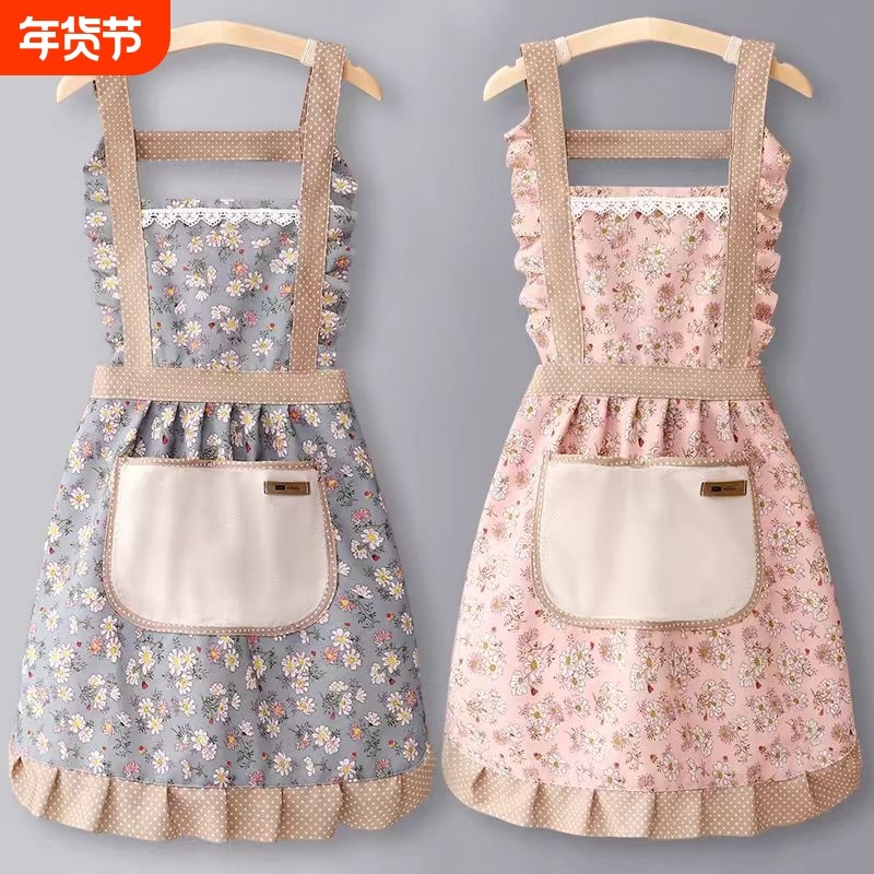 纯棉厨房围裙新款做饭罩衣女护衣围腰棉麻防水防油背带花边可调节,家庭/个人清洁工具,围裙,淘宝优惠券,粉丝福利购,淘宝优惠卷