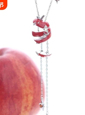 苹果切片项链女红色苹果吊坠颈链小众设计高级感甜酷锁骨链