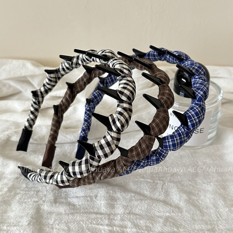 复古格子布艺齿梳发箍女2025新款气质简约高颅顶压发卡学院风头箍