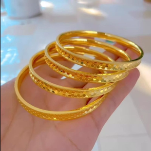 沙金手环镀18K送不掉色合金圈口 时尚 龙鳞手镯女款 仿真黄金店同款